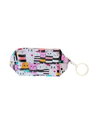 Cat & Fishbone Hot Pink Multicolor 3.5" Faux Leather Mini Coin Pouch Makeup Bag